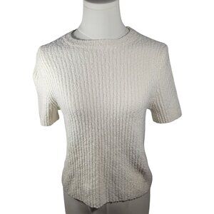 NWT Madewell Women Classic Casual Short Sleeve Textured Ivory Knit Top Size S